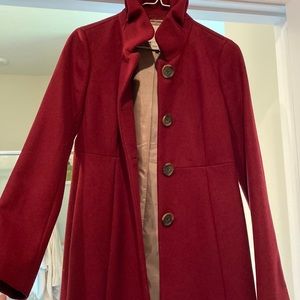 J. Crew Wool Coat Burgundy Ruffle Neck